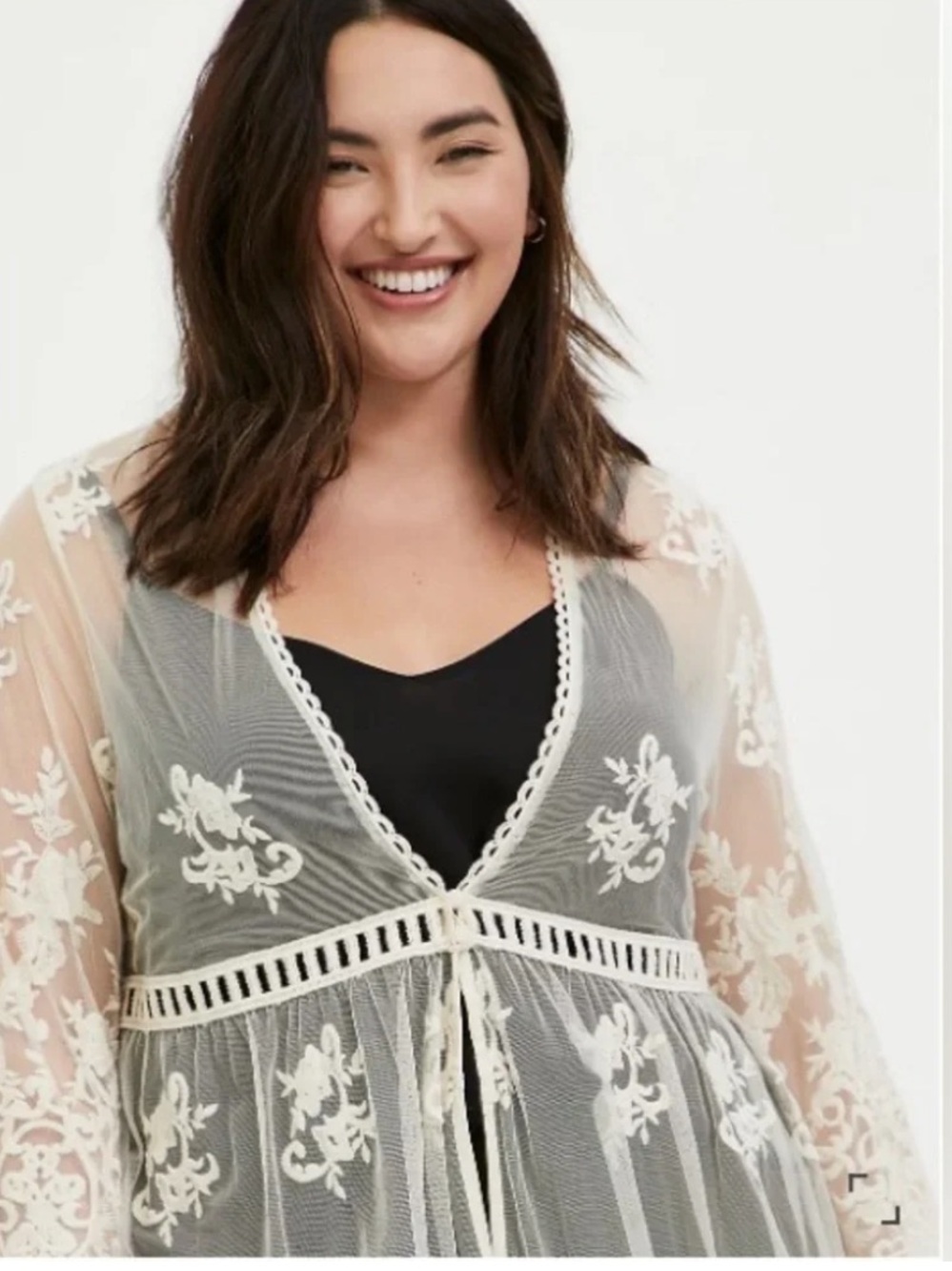 Torrid Mesh Embroidered Duster Kimono Ivory 00 M L 10 - Picture 11 of 15